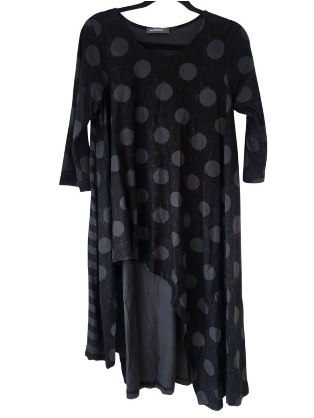 Alembika Grey Black Polka Dot Asymmetric Dress Lagenlook Women's 1 (US 6-8)